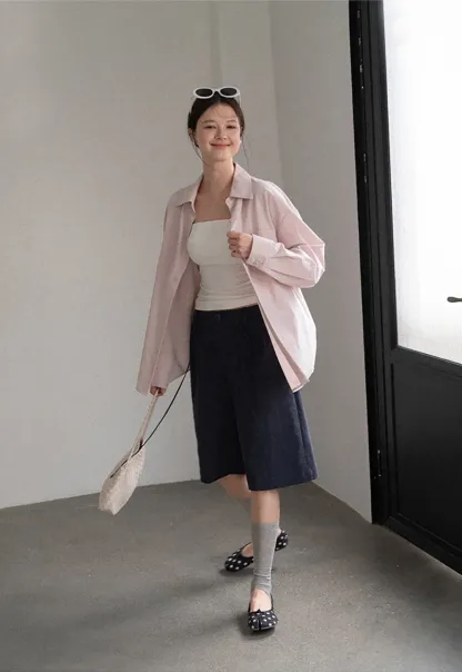 Oversized Collar Shirt with Roll Up Sleeves