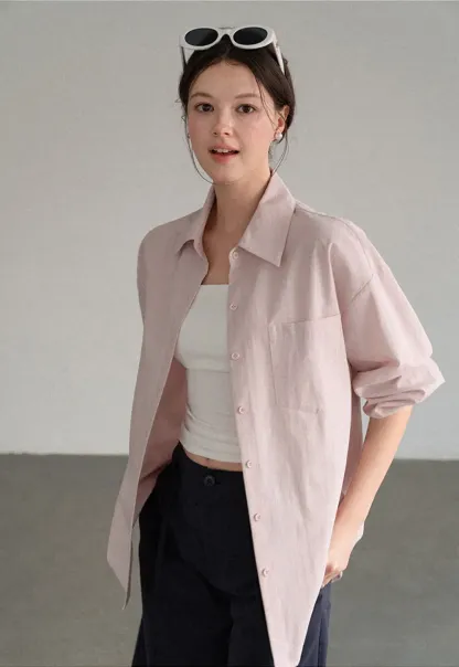 Oversized Collar Shirt with Roll Up Sleeves