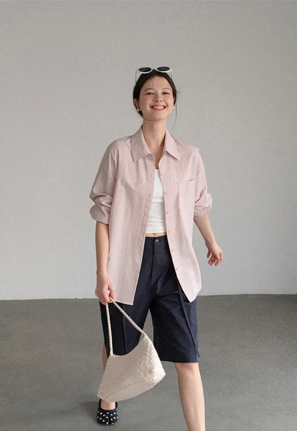Oversized Collar Shirt with Roll Up Sleeves