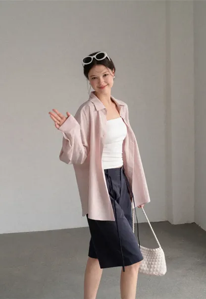 Oversized Collar Shirt with Roll Up Sleeves