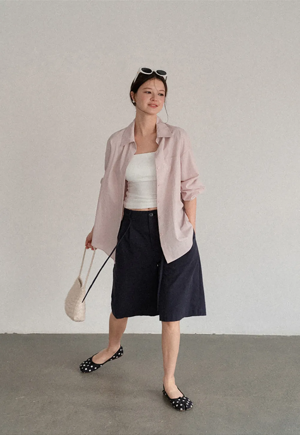 Oversized Collar Shirt with Roll Up Sleeves