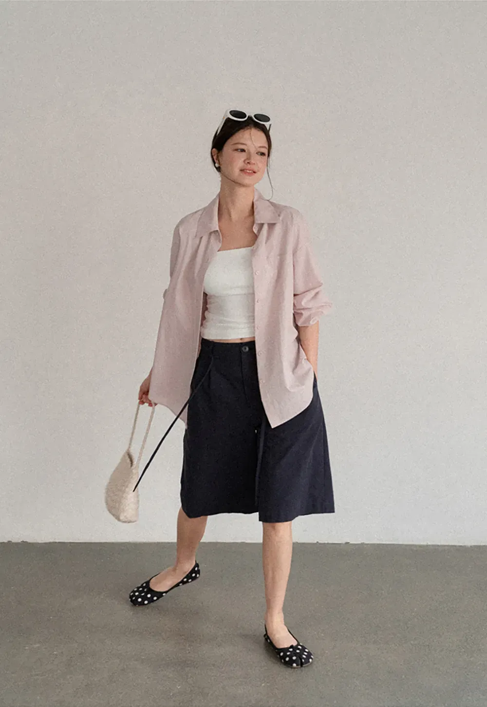 Oversized Collar Shirt with Roll Up Sleeves