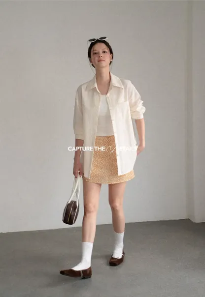Oversized Collar Shirt with Roll Up Sleeves