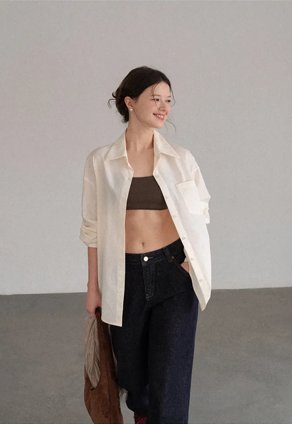 Oversized Collar Shirt with Roll Up Sleeves