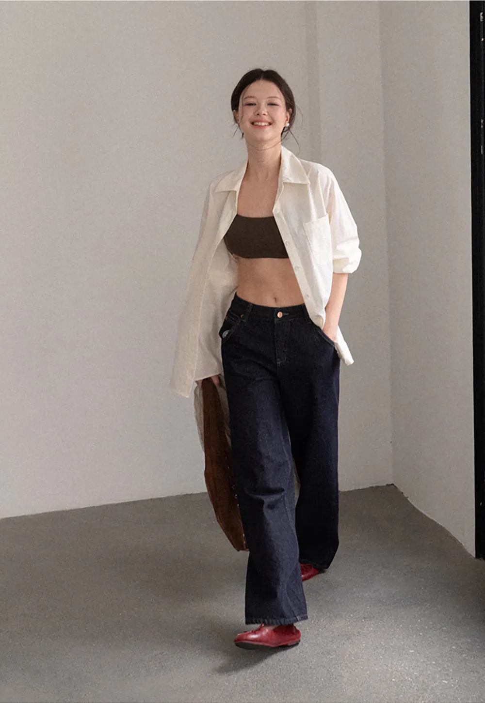Oversized Collar Shirt with Roll Up Sleeves