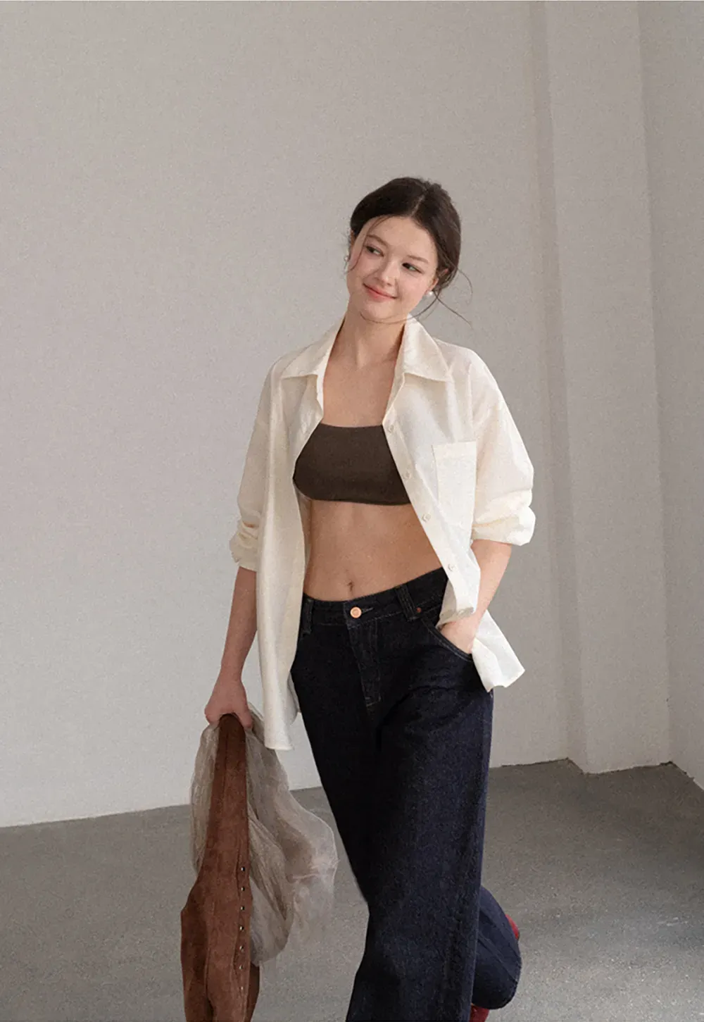 Oversized Collar Shirt with Roll Up Sleeves