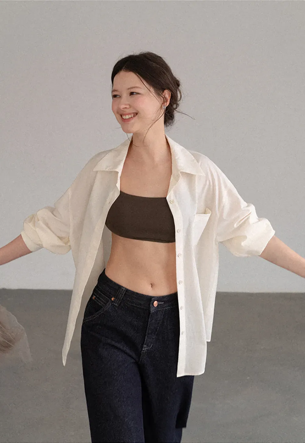 Oversized Collar Shirt with Roll Up Sleeves