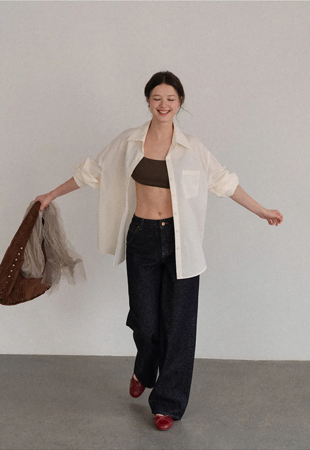 Oversized Collar Shirt with Roll Up Sleeves