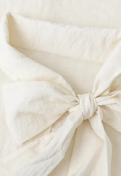 Bow Tie Neck Button Up Shirt