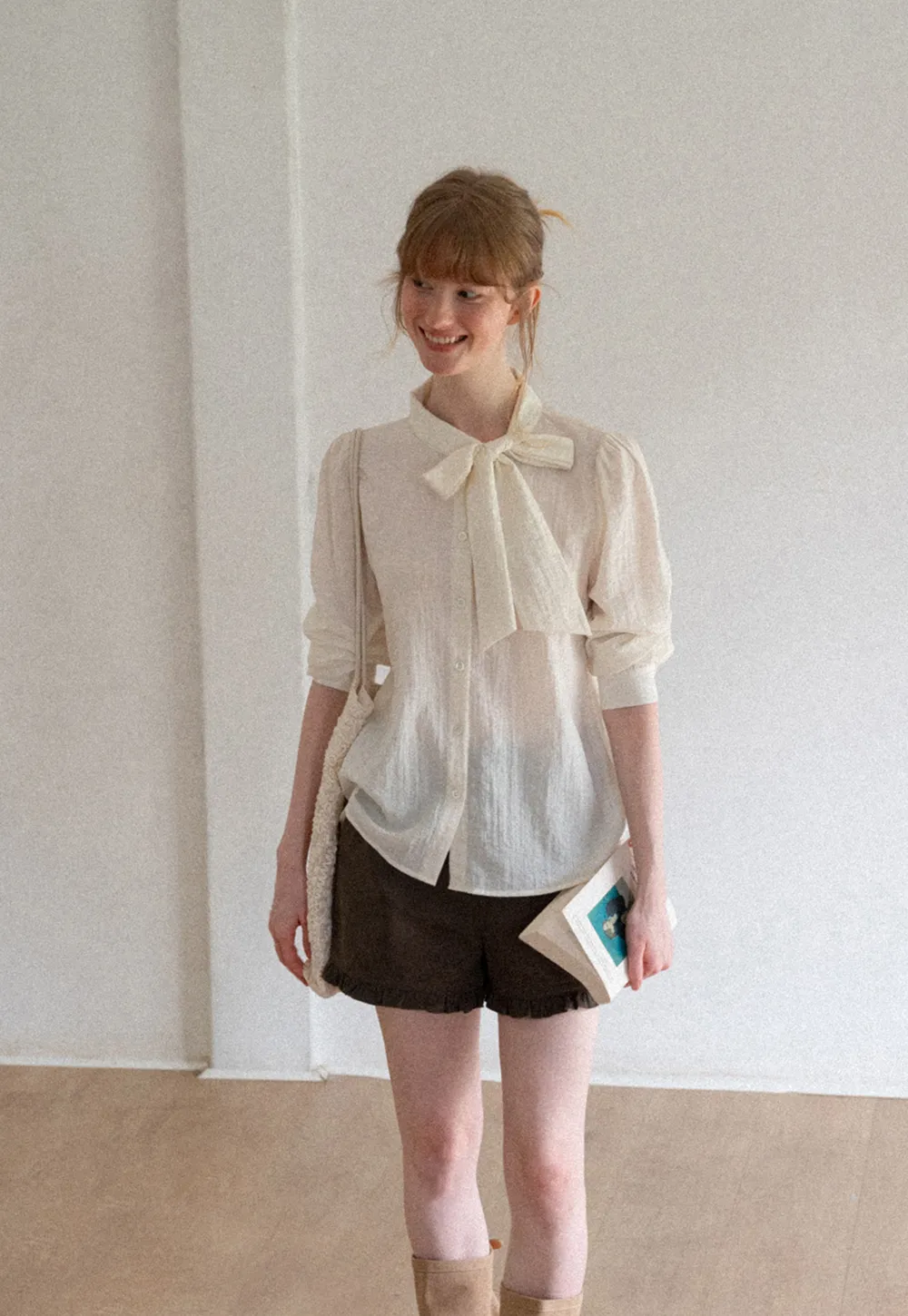Bow Tie Neck Button Up Shirt