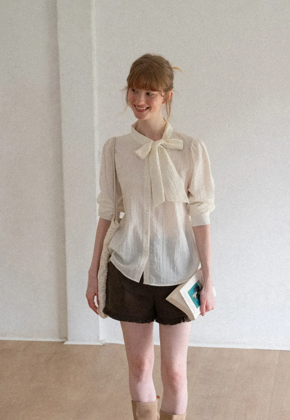 Bow Tie Neck Button Up Shirt