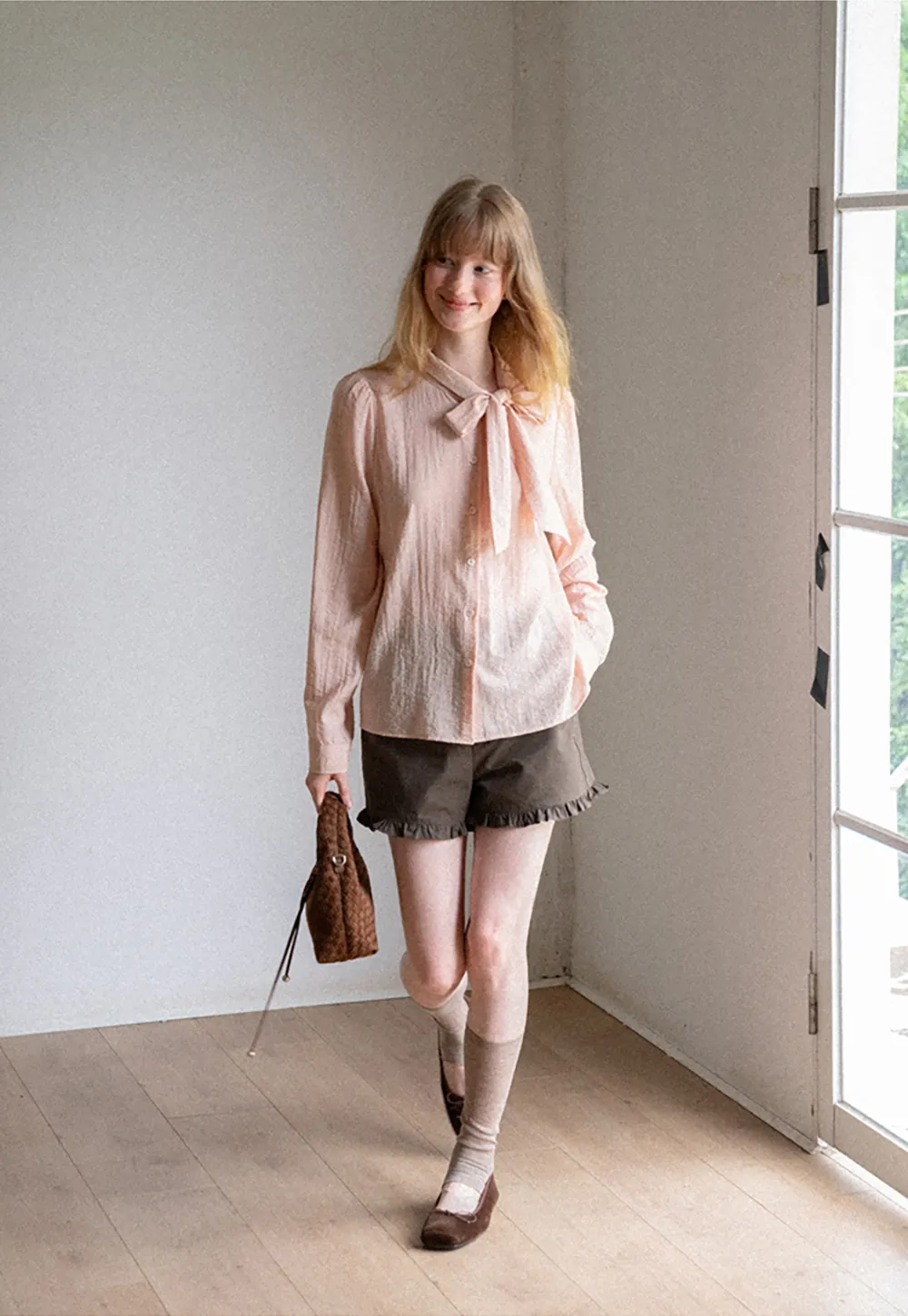 Bow Tie Neck Button Up Shirt