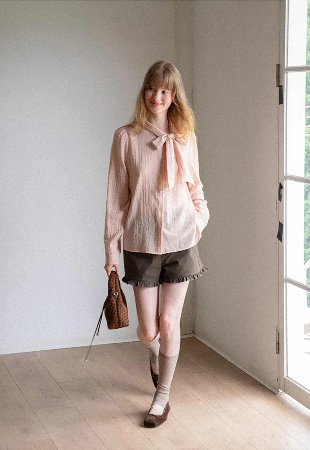 Bow Tie Neck Button Up Shirt