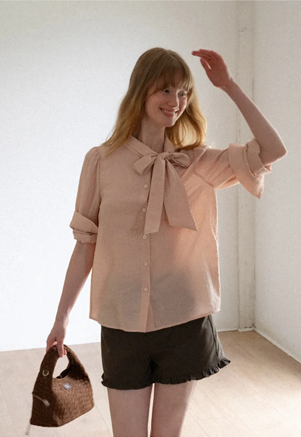 Bow Tie Neck Button Up Shirt