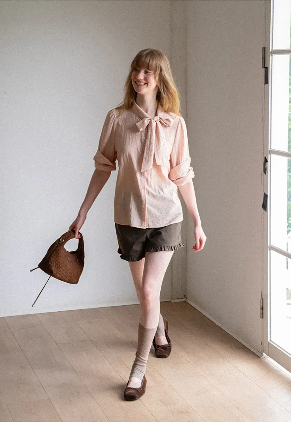 Bow Tie Neck Button Up Shirt