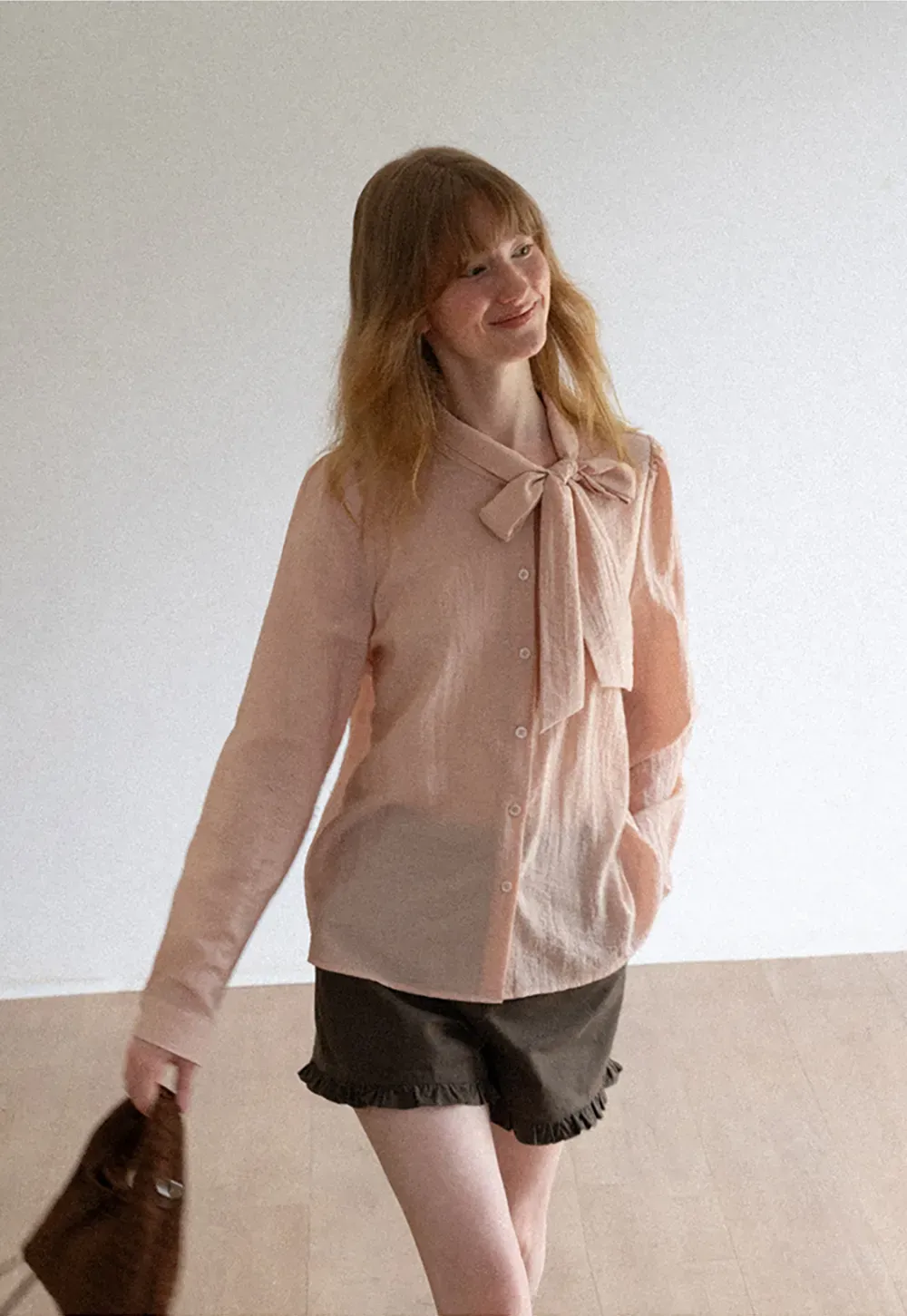 Bow Tie Neck Button Up Shirt