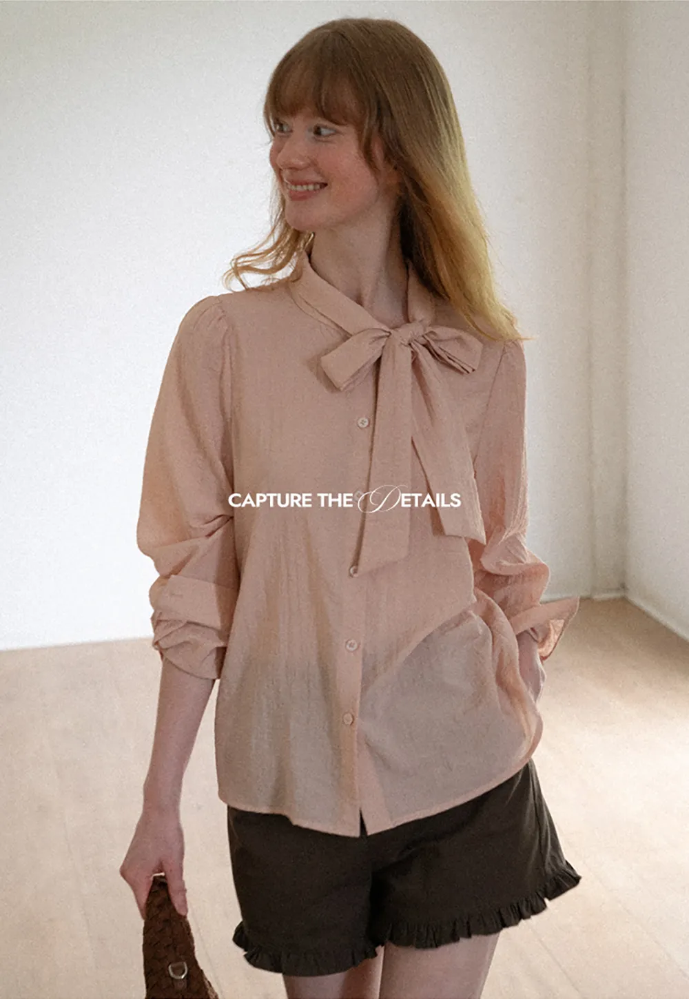 Bow Tie Neck Button Up Shirt