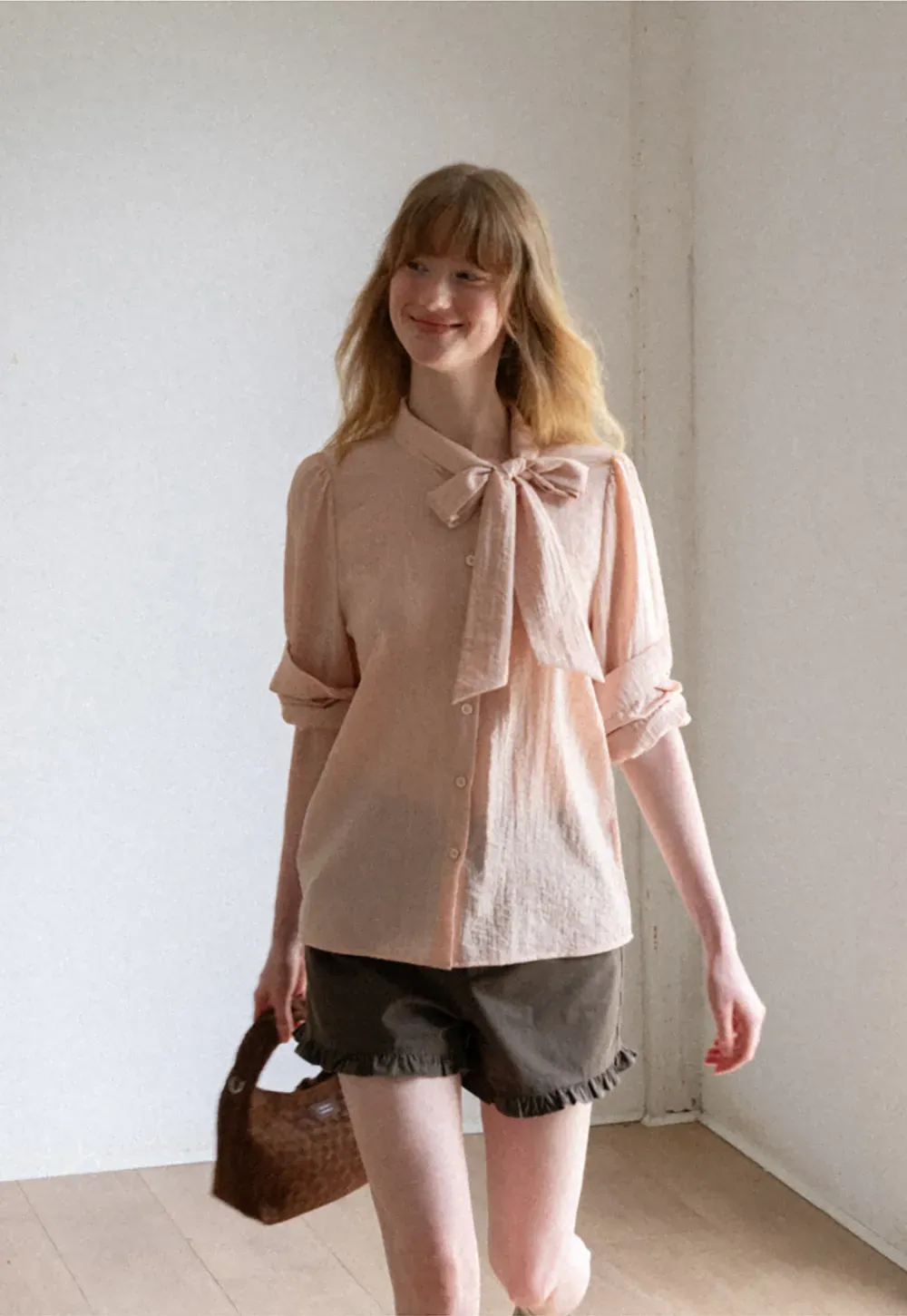 Bow Tie Neck Button Up Shirt