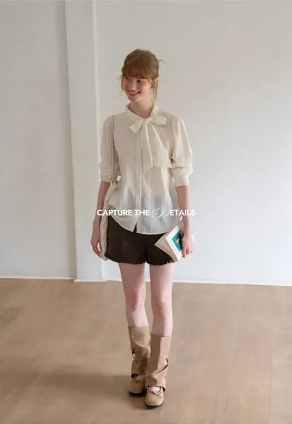 Bow Tie Neck Button Up Shirt