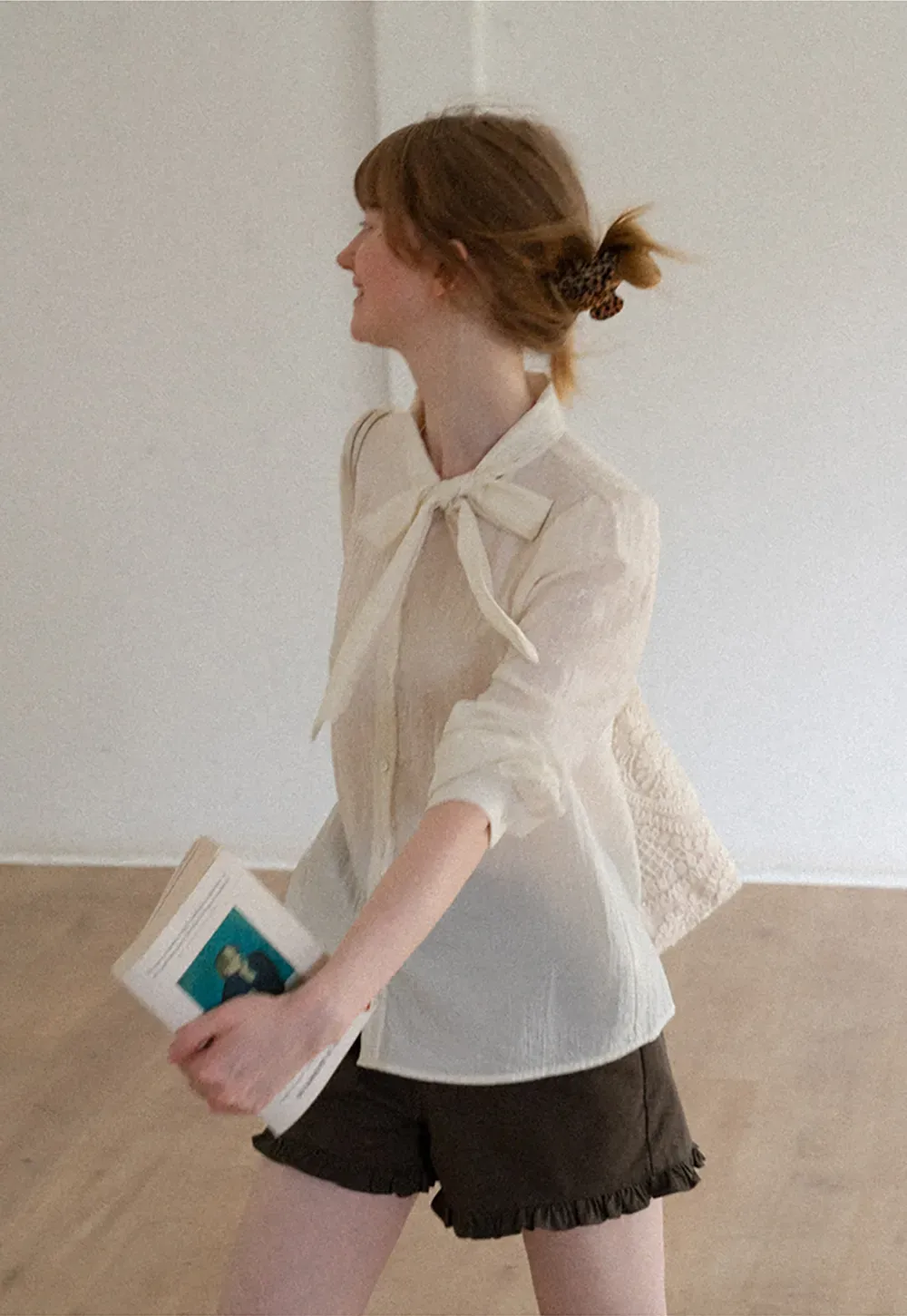 Bow Tie Neck Button Up Shirt