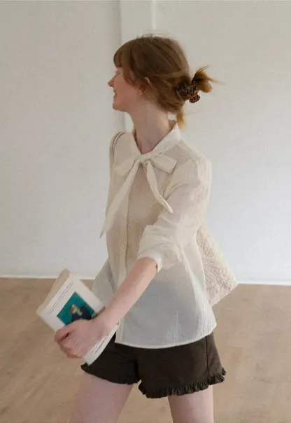 Bow Tie Neck Button Up Shirt