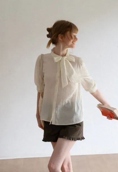 Bow Tie Neck Button Up Shirt