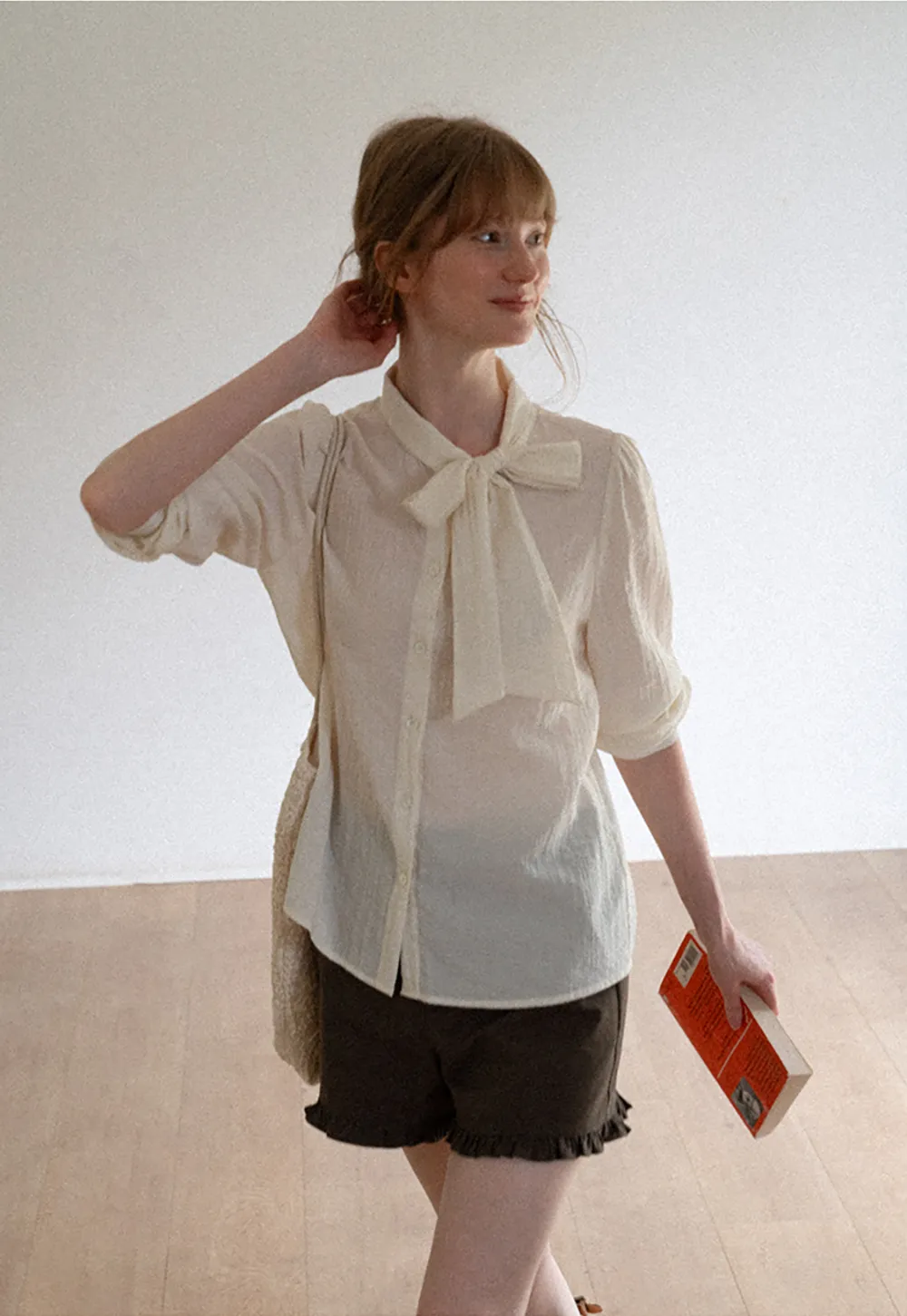 Bow Tie Neck Button Up Shirt