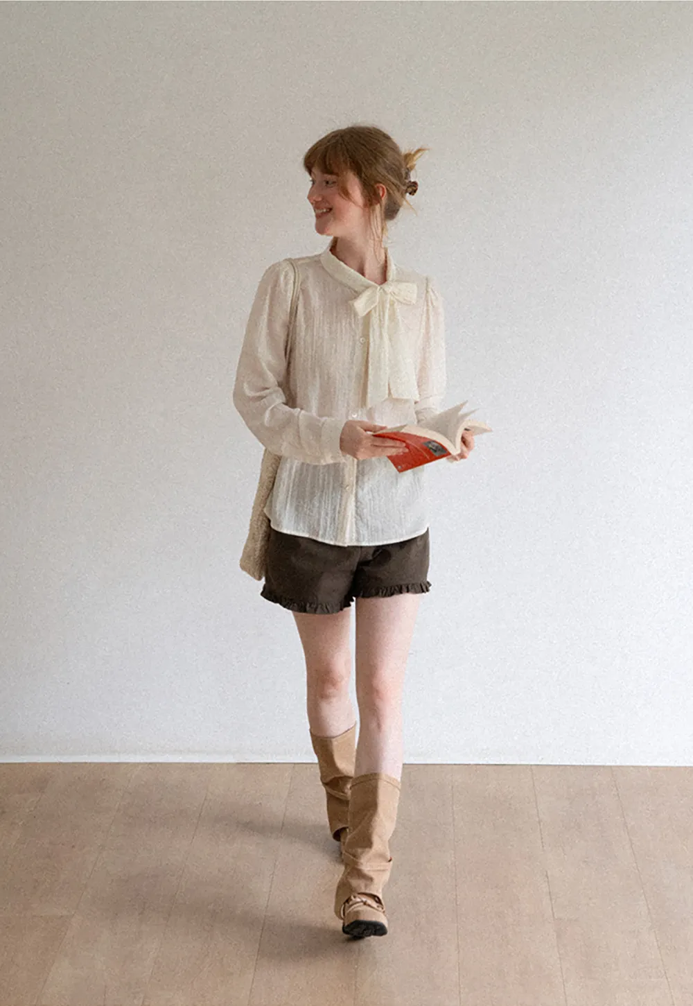 Bow Tie Neck Button Up Shirt