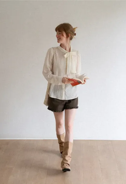 Bow Tie Neck Button Up Shirt