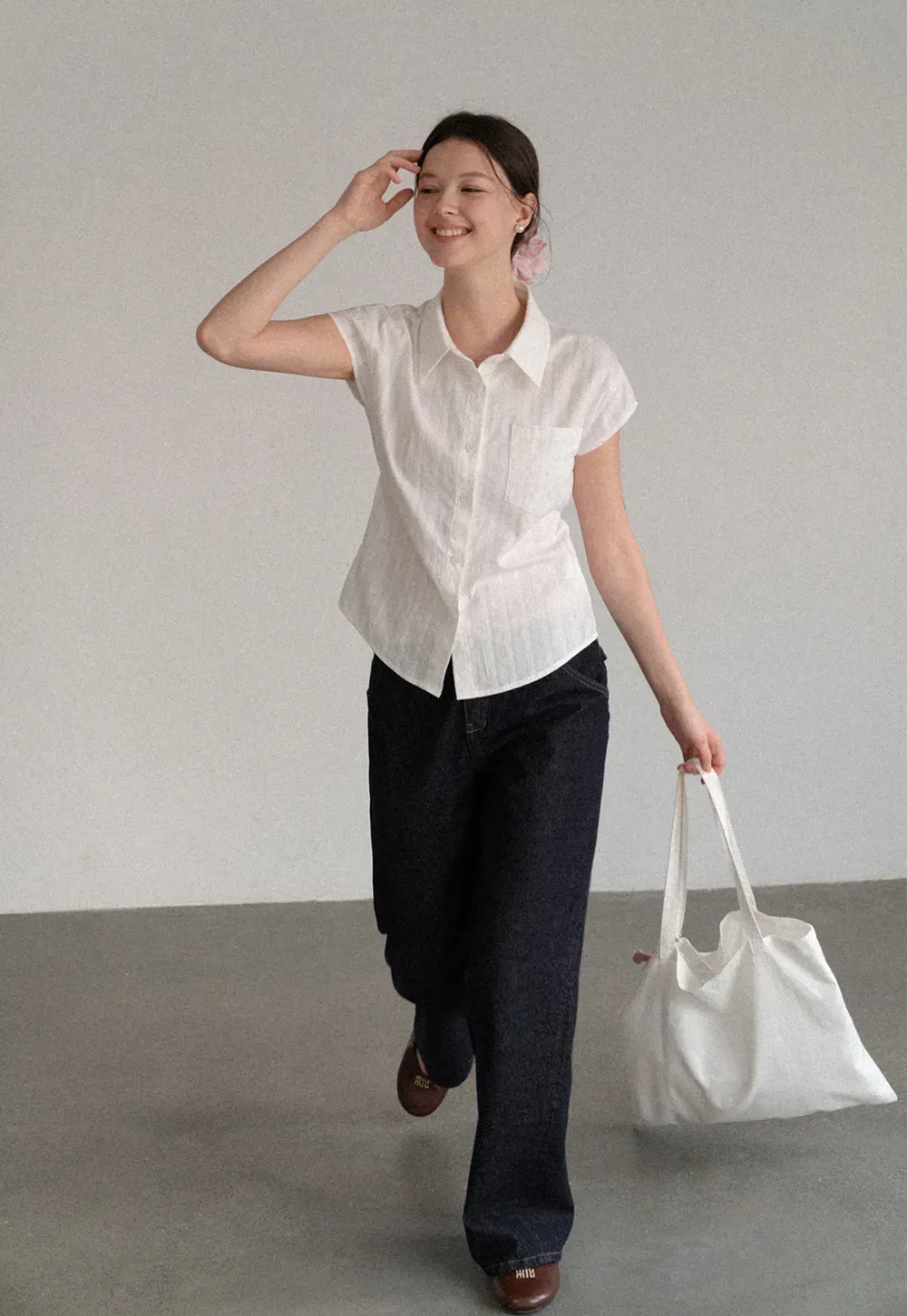 Short Sleeve Collared Shirt with Chest Pocket