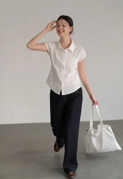 Short Sleeve Collared Shirt with Chest Pocket