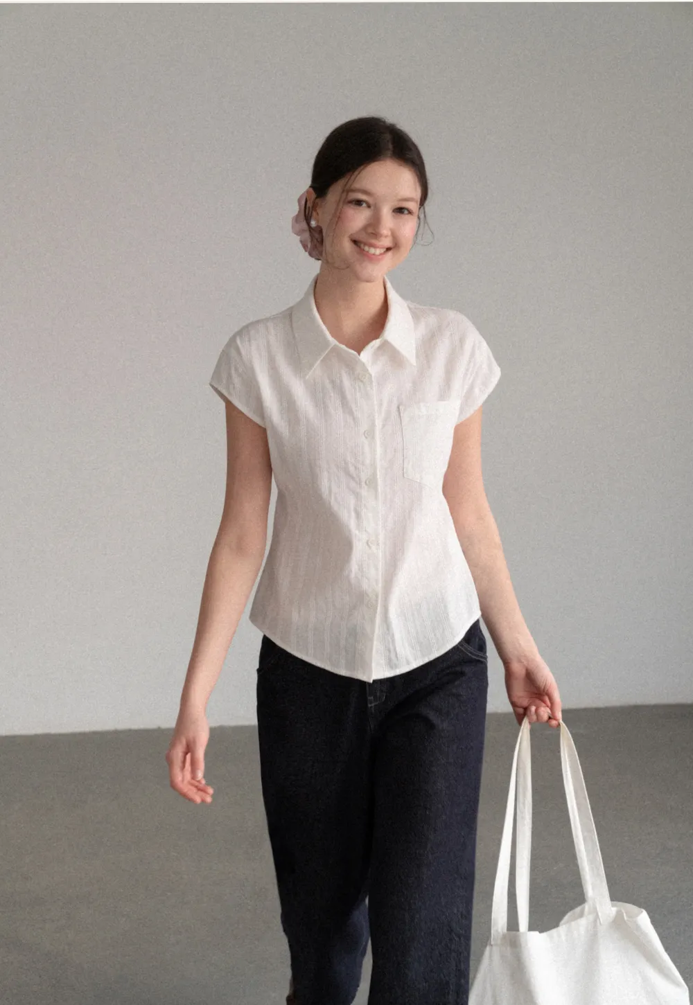 Short Sleeve Collared Shirt with Chest Pocket