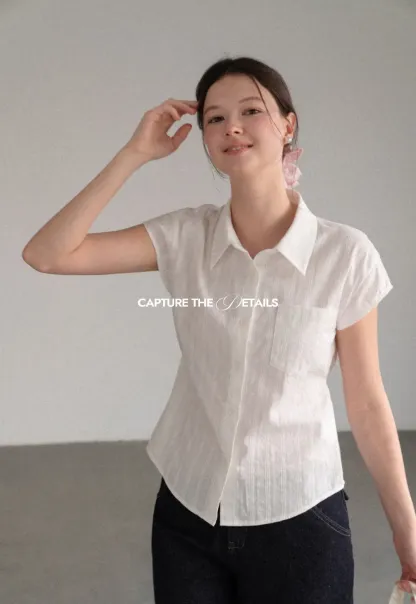 Short Sleeve Collared Shirt with Chest Pocket