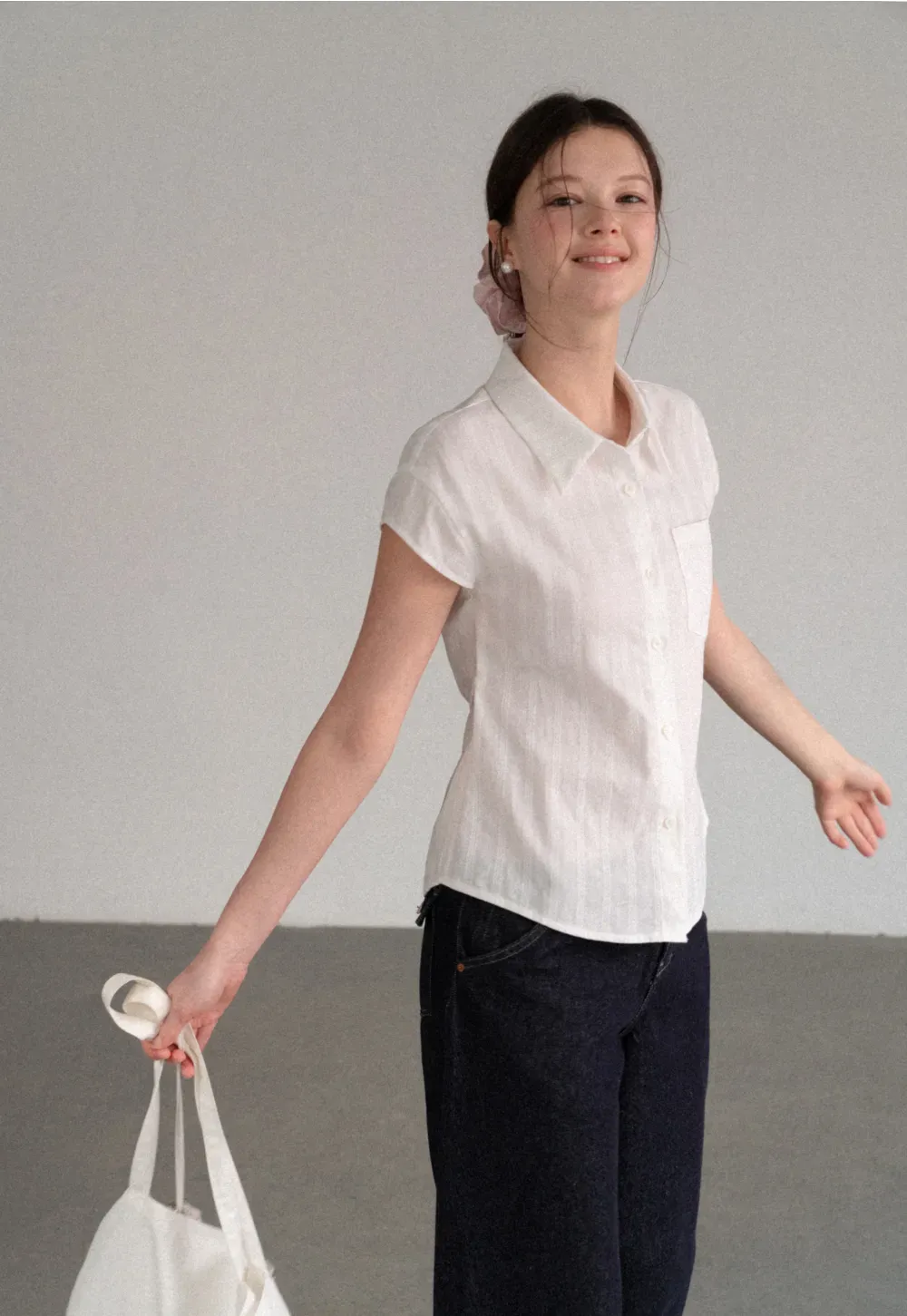 Short Sleeve Collared Shirt with Chest Pocket