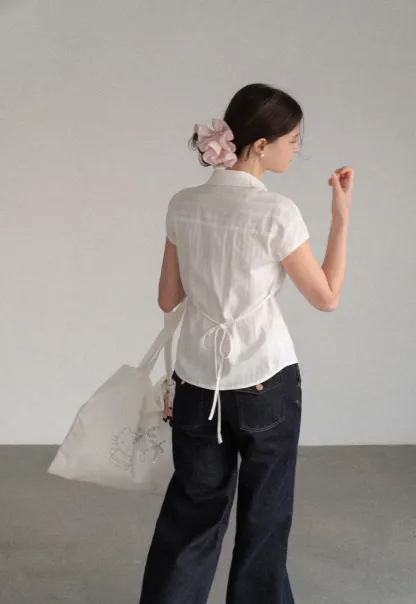 Short Sleeve Collared Shirt with Chest Pocket