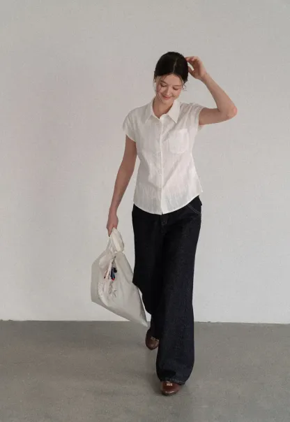 Short Sleeve Collared Shirt with Chest Pocket