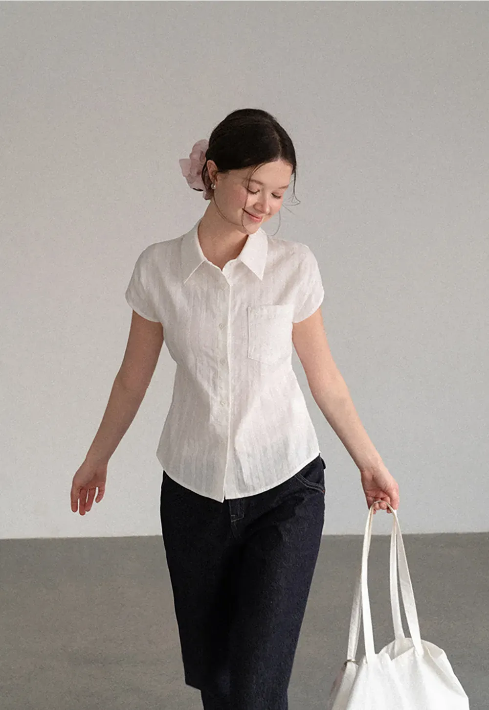 Short Sleeve Collared Shirt with Chest Pocket