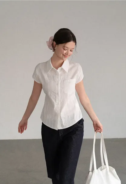 Short Sleeve Collared Shirt with Chest Pocket