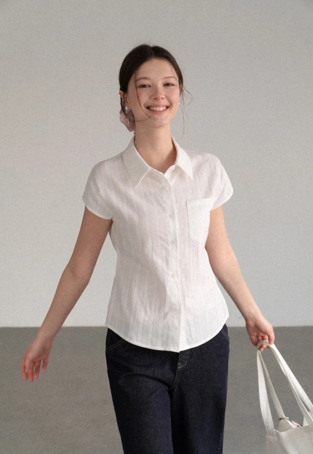 Short Sleeve Collared Shirt with Chest Pocket