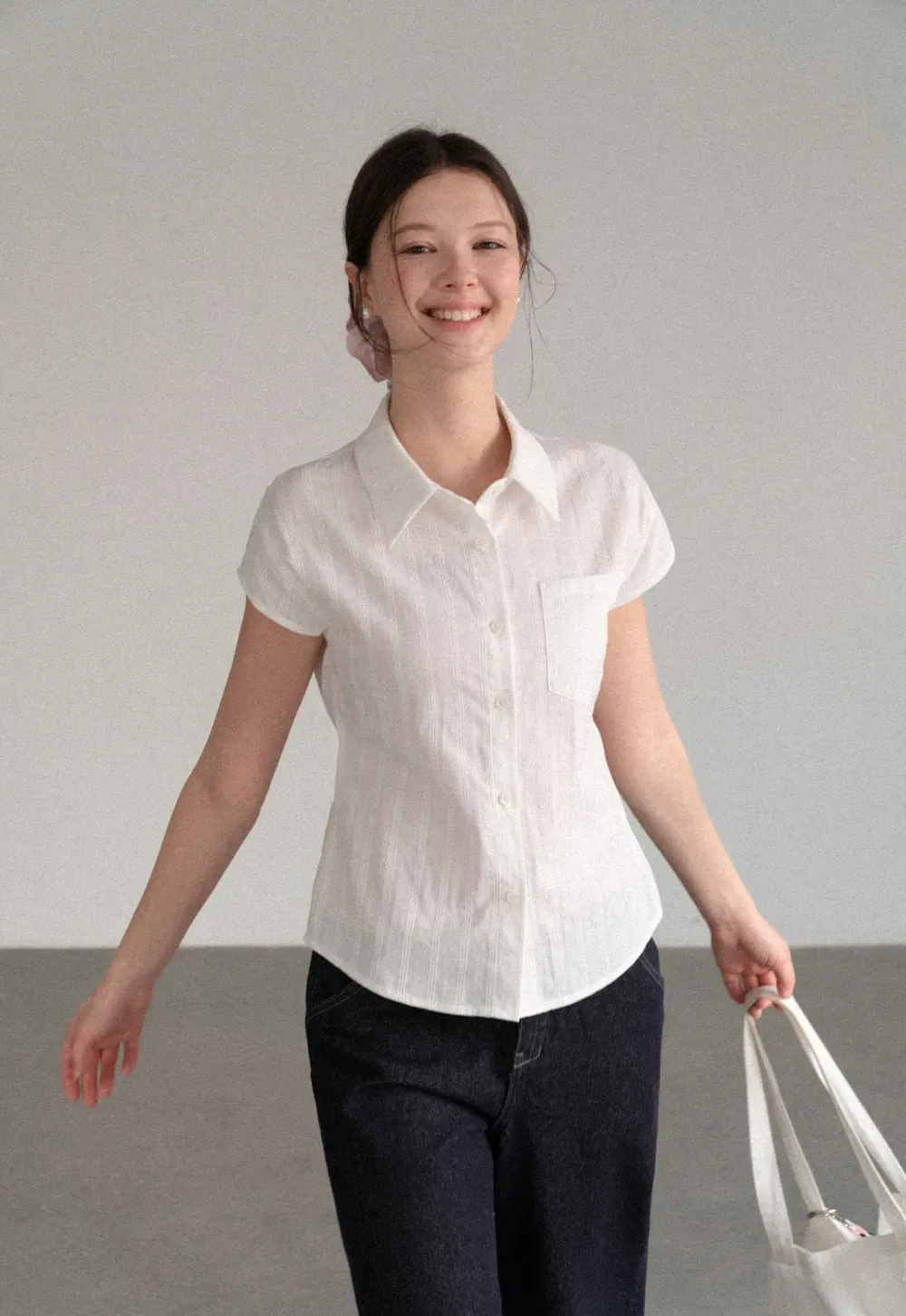 Short Sleeve Collared Shirt with Chest Pocket