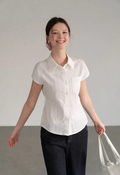 Short Sleeve Collared Shirt with Chest Pocket