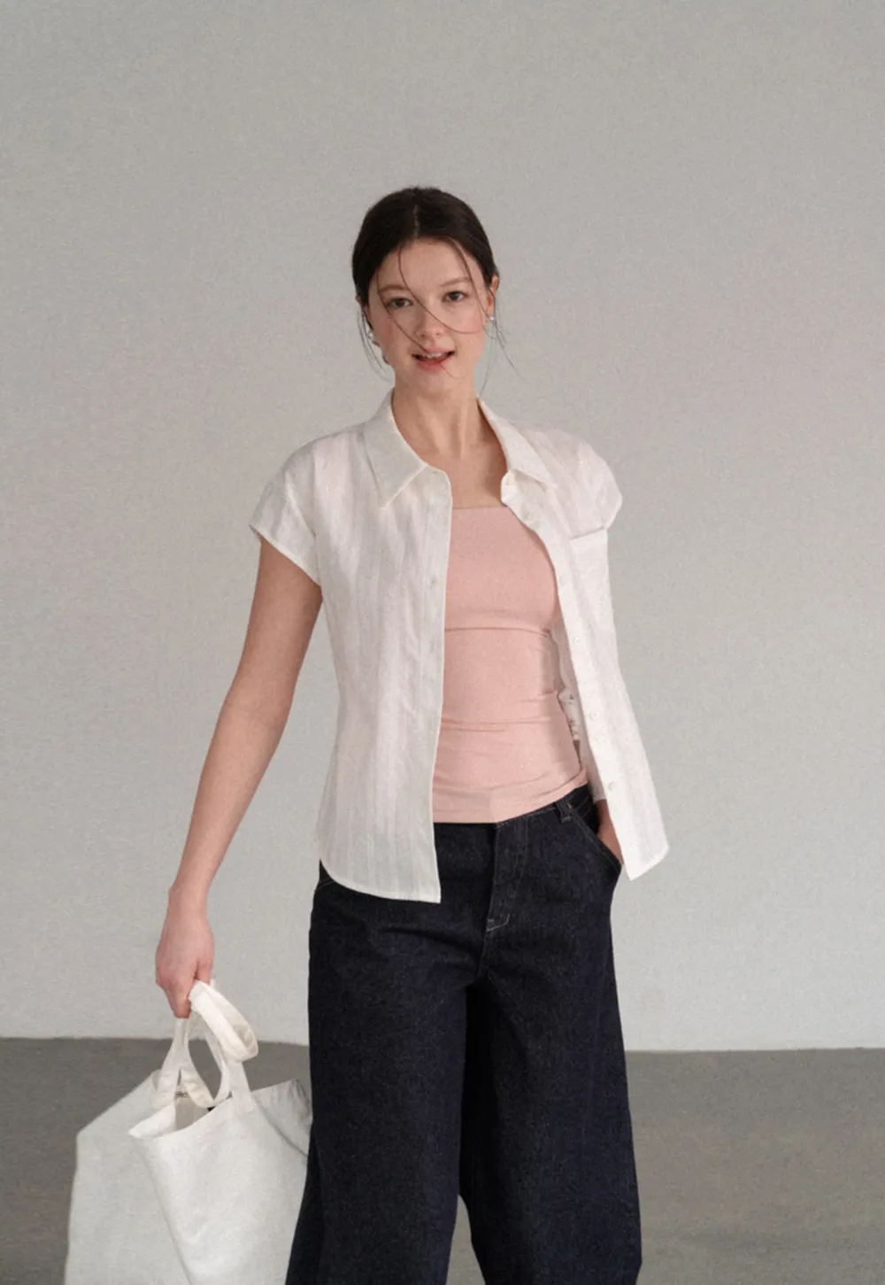 Short Sleeve Collared Shirt with Chest Pocket