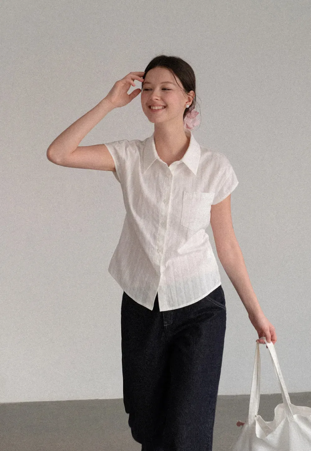 Short Sleeve Collared Shirt with Chest Pocket