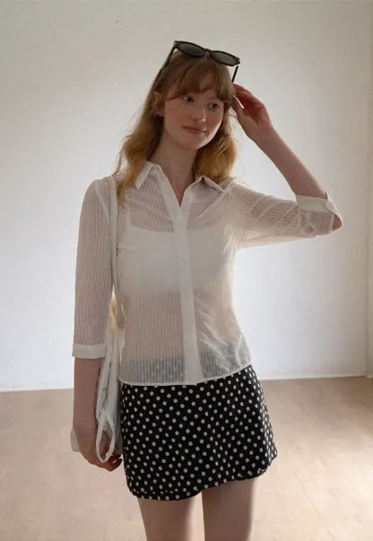 Sheer Textured Button Down Shirt