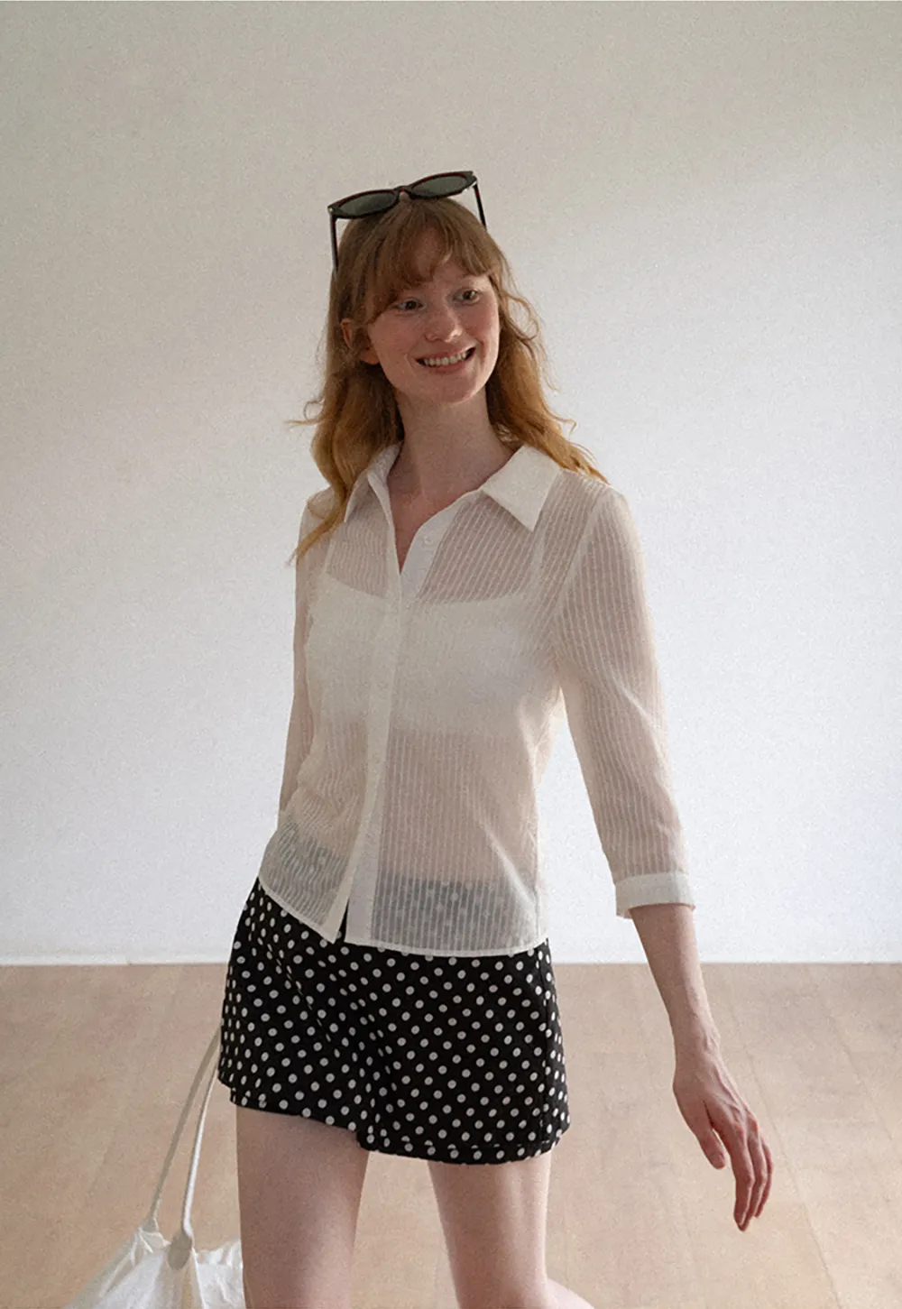 Sheer Textured Button Down Shirt