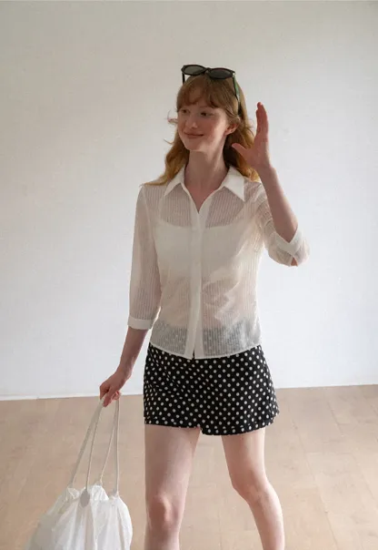 Sheer Textured Button Down Shirt