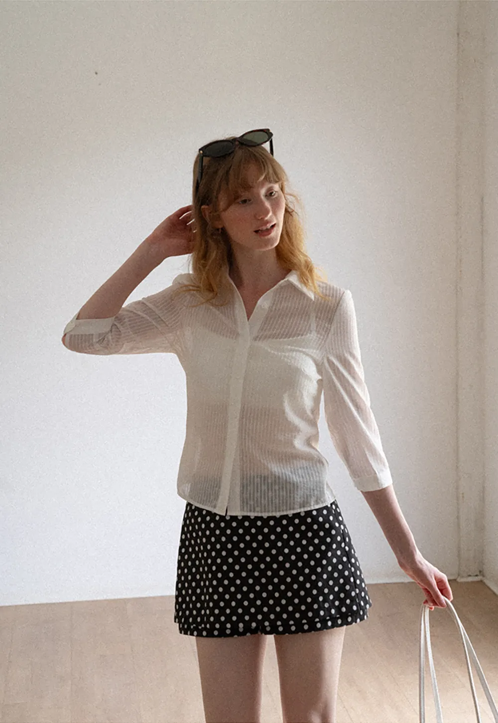 Sheer Textured Button Down Shirt