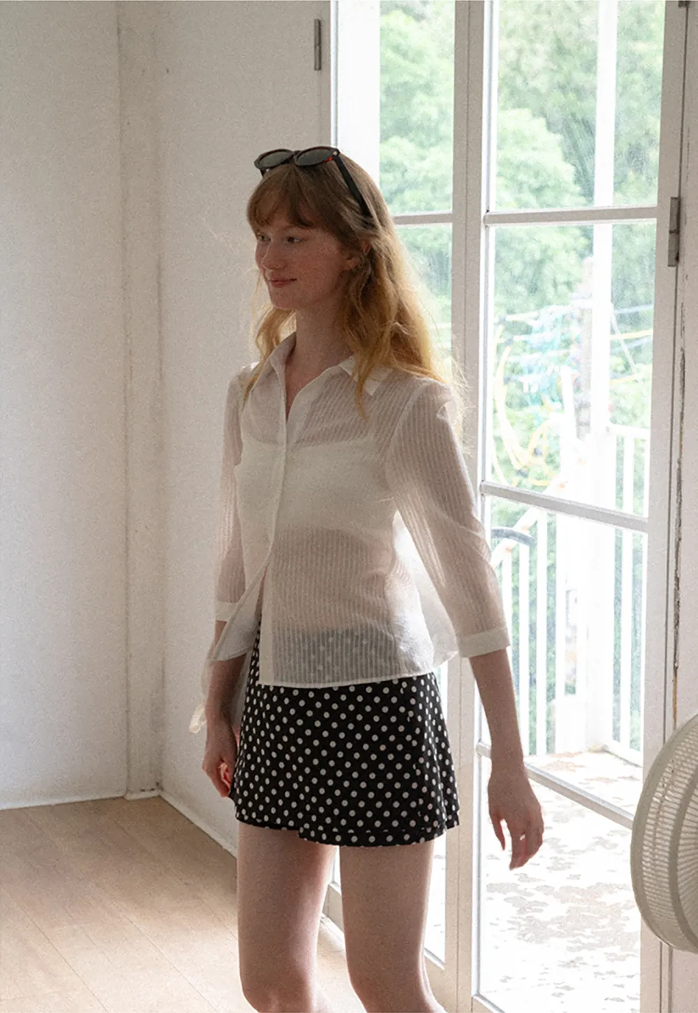 Sheer Textured Button Down Shirt