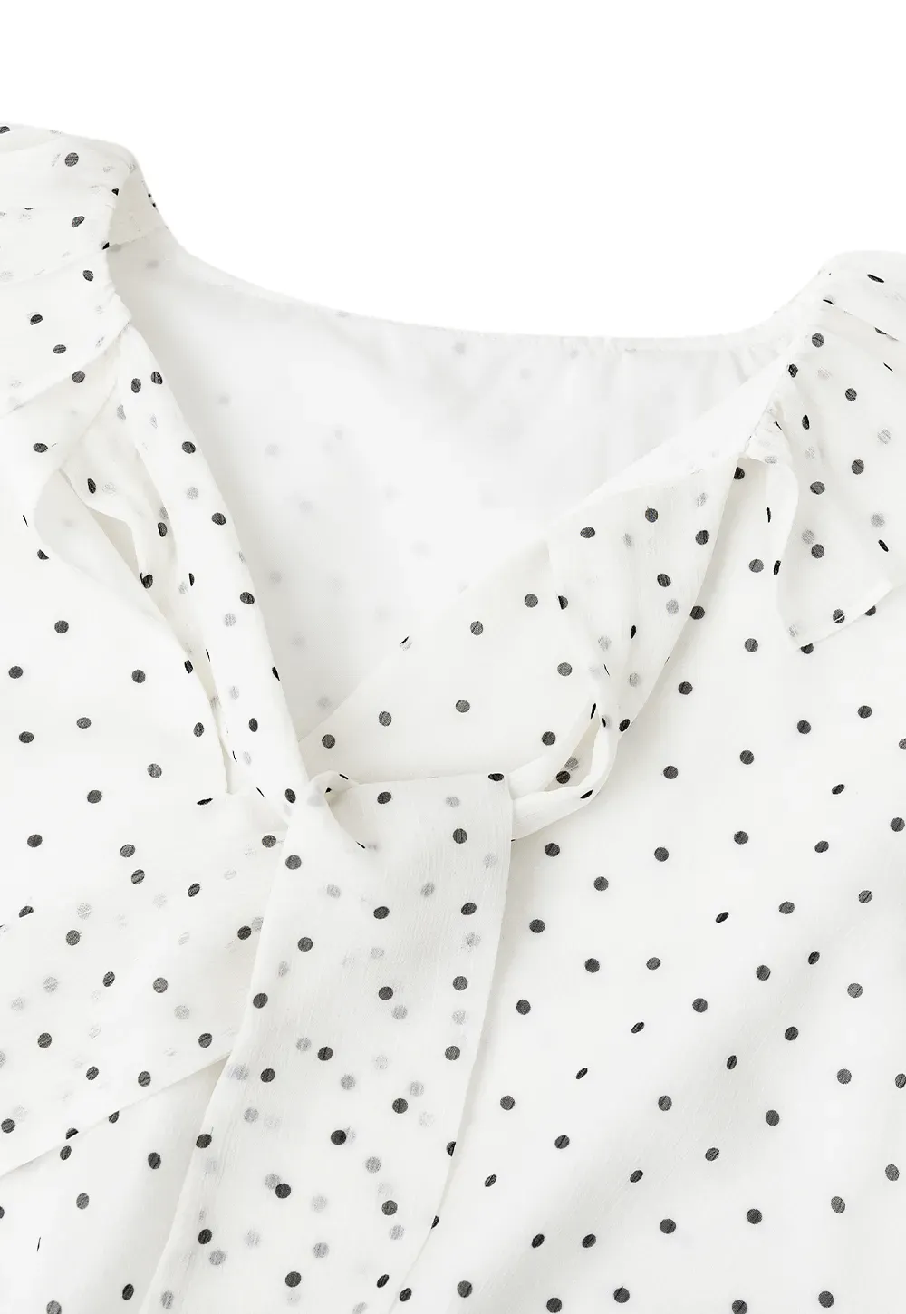Polka Dot Sheer Blouse with Ruffled Collar and Tie Front
