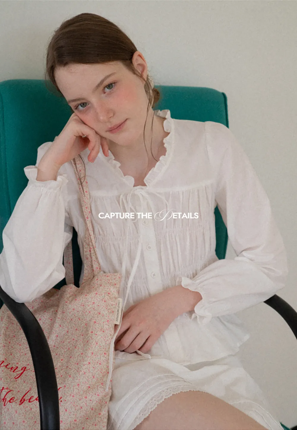 Ruffled Collar Smocked Bodice Peplum Shirt